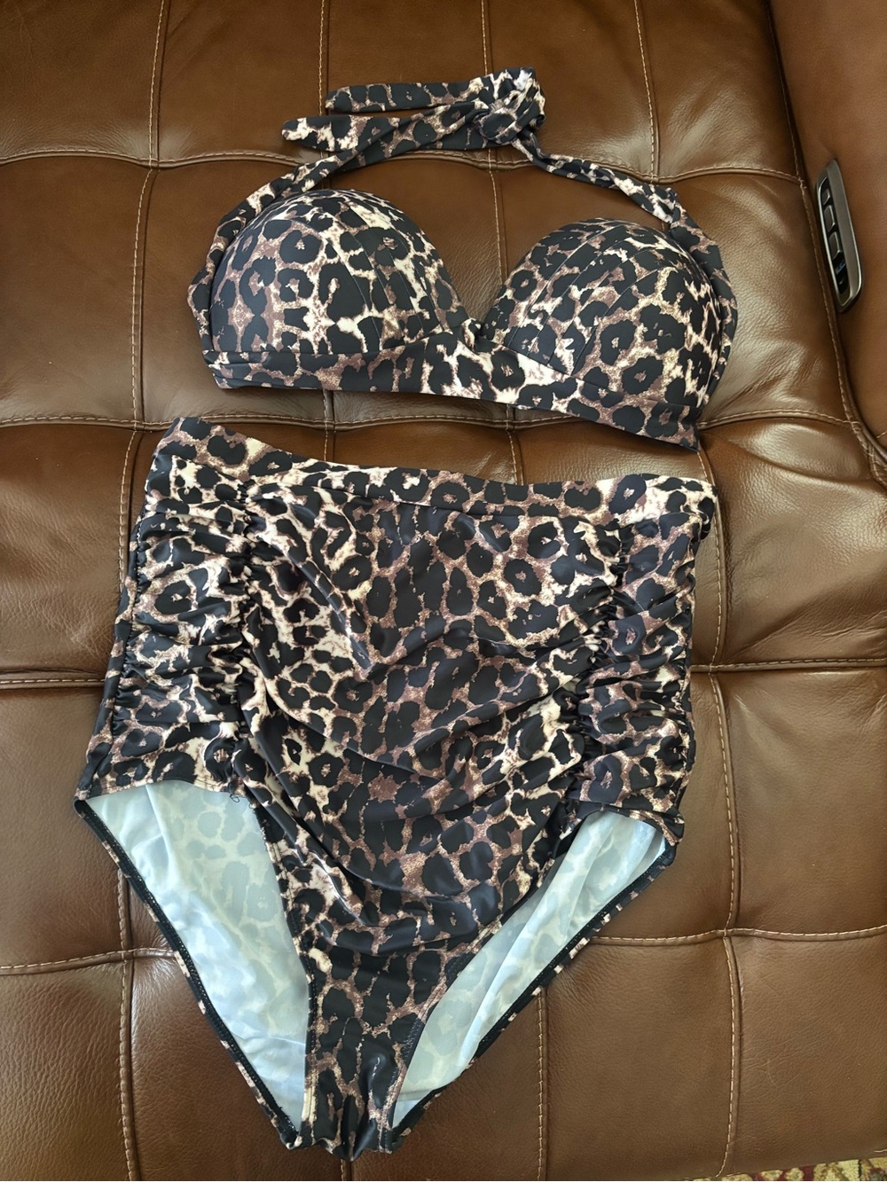 Leopard Print Two-Piece Swimsuit - Brown & Black